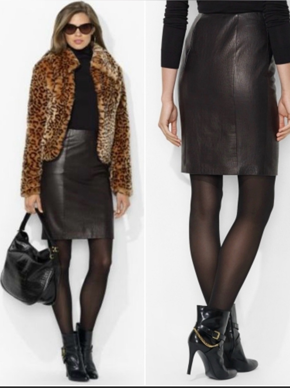 Lauren Ralph Lauren Leopard Print Teddy Jacket /Black